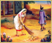 Service is the badge of God's kingdom. Radha Krishna Mai voluntarily assumed the duty of sweeping the ashram compound daily. This was her way of showing her adoration for the Master......